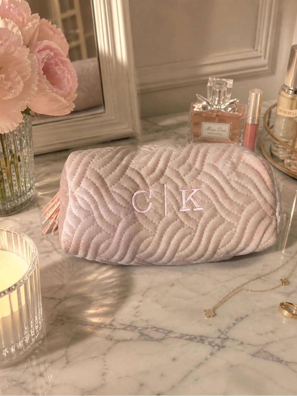 Calvin Klein Velvet Light Pink Makeup Bag